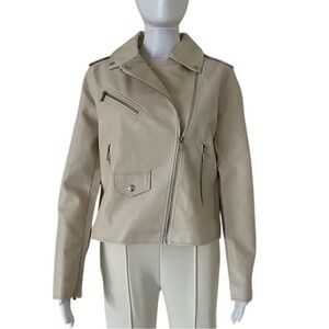 Lulus Out for the Night Beige Vegan Faux Leather Moto biker Jacket Size Med